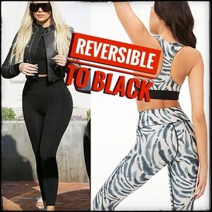 NWOT 🖤 GOOD AMERICAN Reversible Double Knit Core Power Legging Zebra Compression